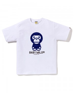 Koszulki Bape Logo Monogram Baby Milo Męskie Białe | 72038INVD