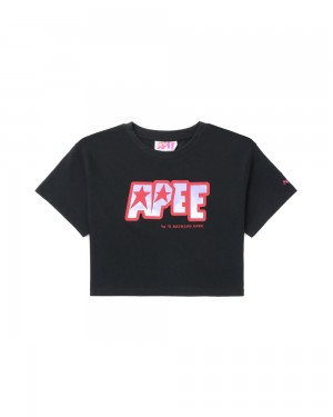 Koszulki Bape Logo printed crop Damskie Czarne | 61548HASZ