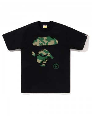 Koszulki Bape Woodland Ape Face Męskie Czarne | 64125KMHW