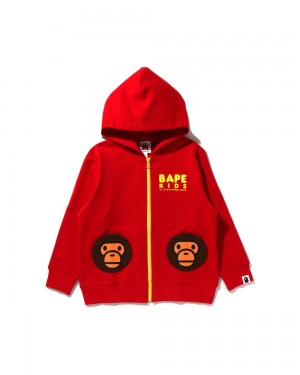 Najfatalniejszy Bape Baby Milo Pocket Zip Hoodie Dziecięce Głęboka Czerwone | 89620XGJI