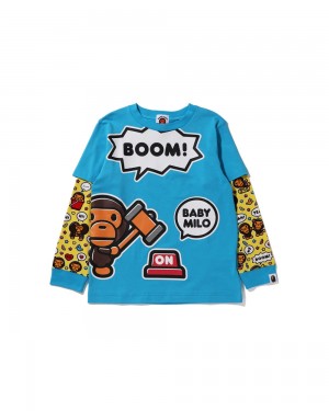 Najfatalniejszy Bape Baby Milo Speech Balloon Layered L/S Dziecięce Niebieskie | 53842FWDI