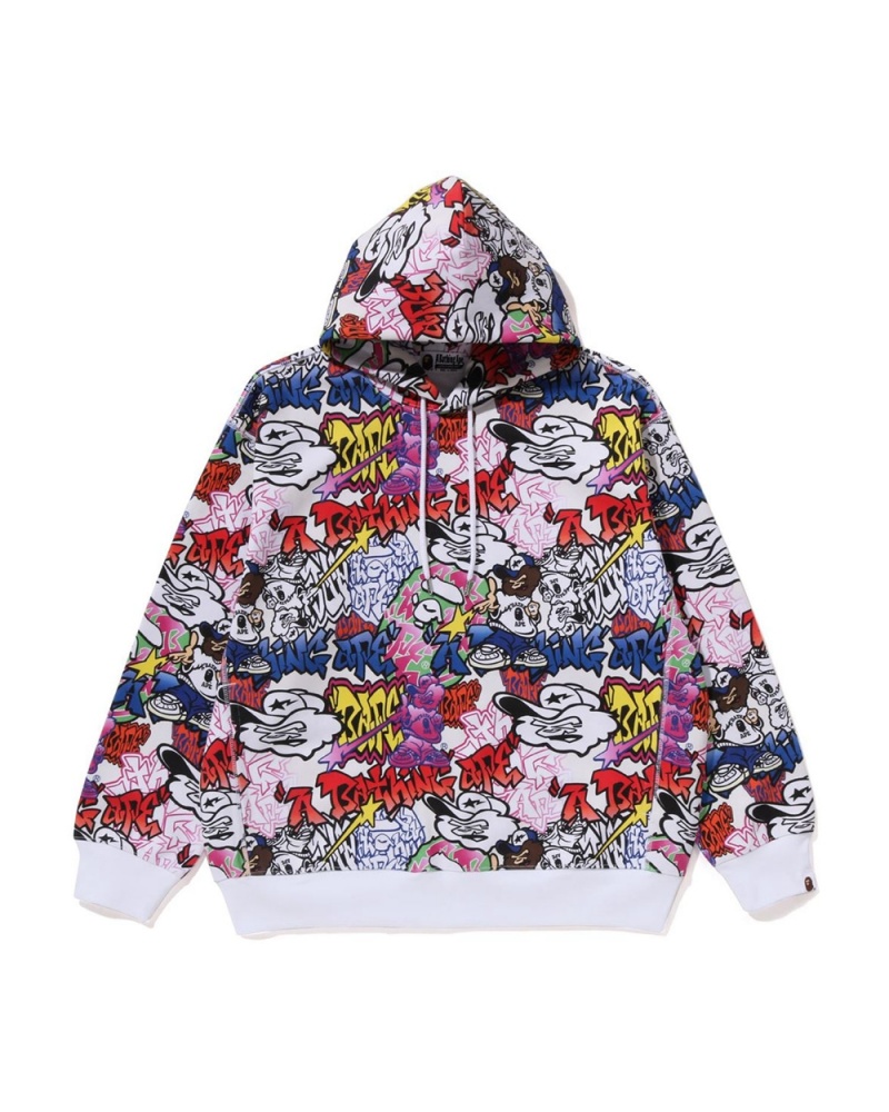 Bluza Bape Graffiti Pattern Pullover Hoodie Męskie Kolorowe | 10859IZDH