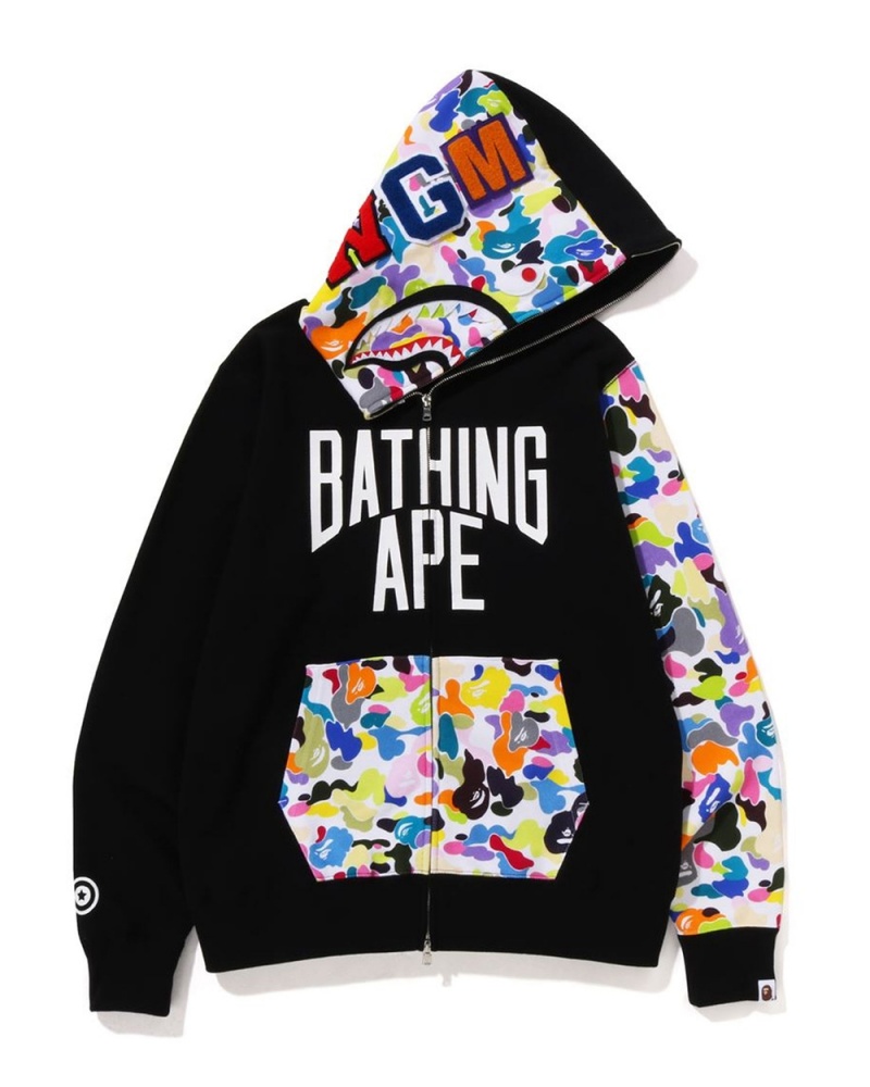 Bluza Bape Multi NYC Logo Shark Full Zip Hoodie Męskie Czarne | 19357JFRT