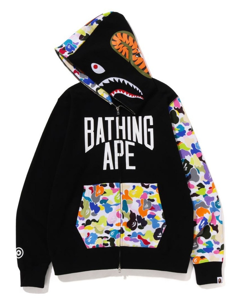 Bluza Bape Multi NYC Logo Shark Full Zip Hoodie Męskie Czarne | 19357JFRT