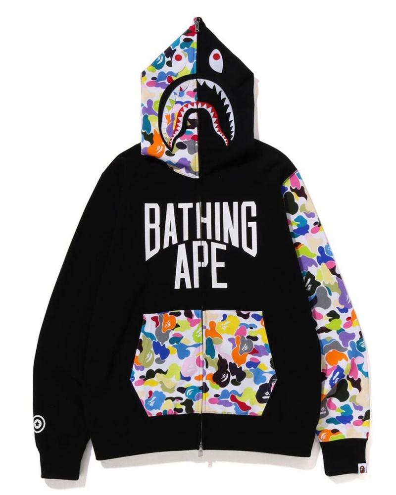 Bluza Bape Multi NYC Logo Shark Full Zip Hoodie Męskie Czarne | 19357JFRT