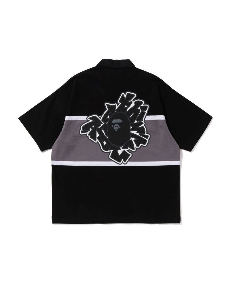 Koszulki Bape Blocking Oversized Rugby Polo Męskie Czarne | 13075MTAN