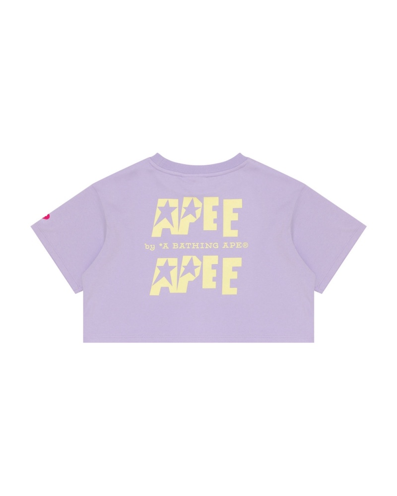 Koszulki Bape Double logo cropped Damskie Fioletowe | 46570DPSO