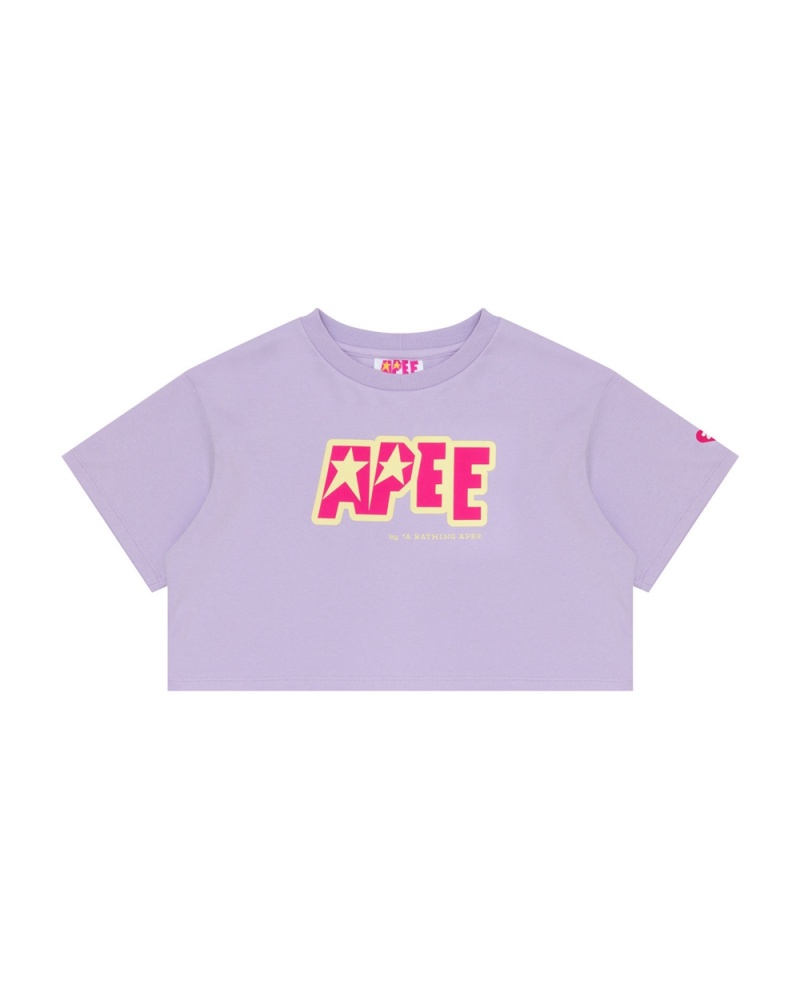 Koszulki Bape Double logo cropped Damskie Fioletowe | 46570DPSO