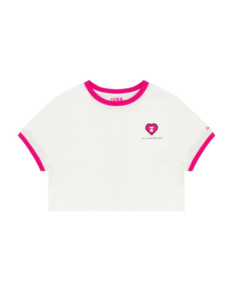 Koszulki Bape Heart cropped Damskie Białe | 98205ZJQU