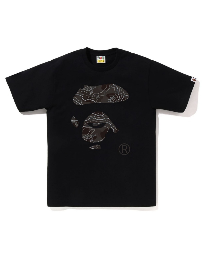 Koszulki Bape Layered Line Ape Face Męskie Czarne | 27301VLRE