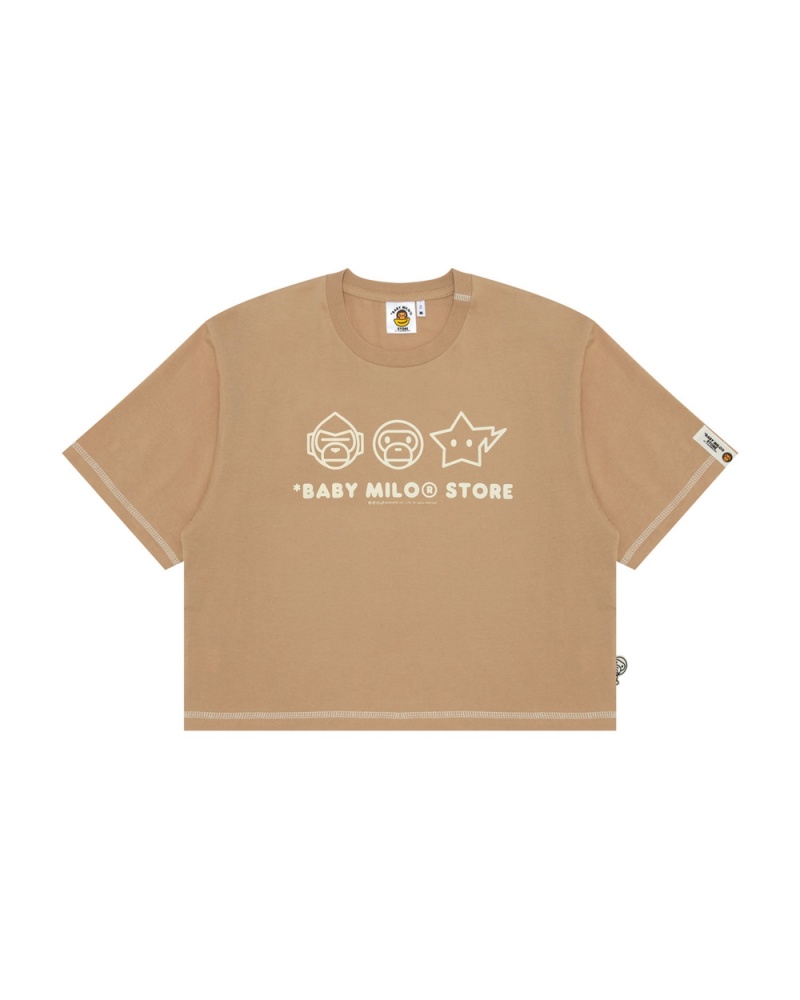 Koszulki Bape Logo crop fit Damskie Beżowe | 48206RXDZ