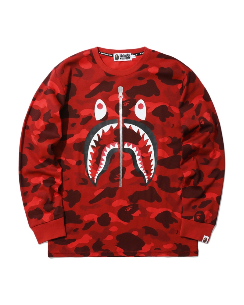 Koszulki Bape Shark Męskie Głęboka Czerwone | 05982TBXQ