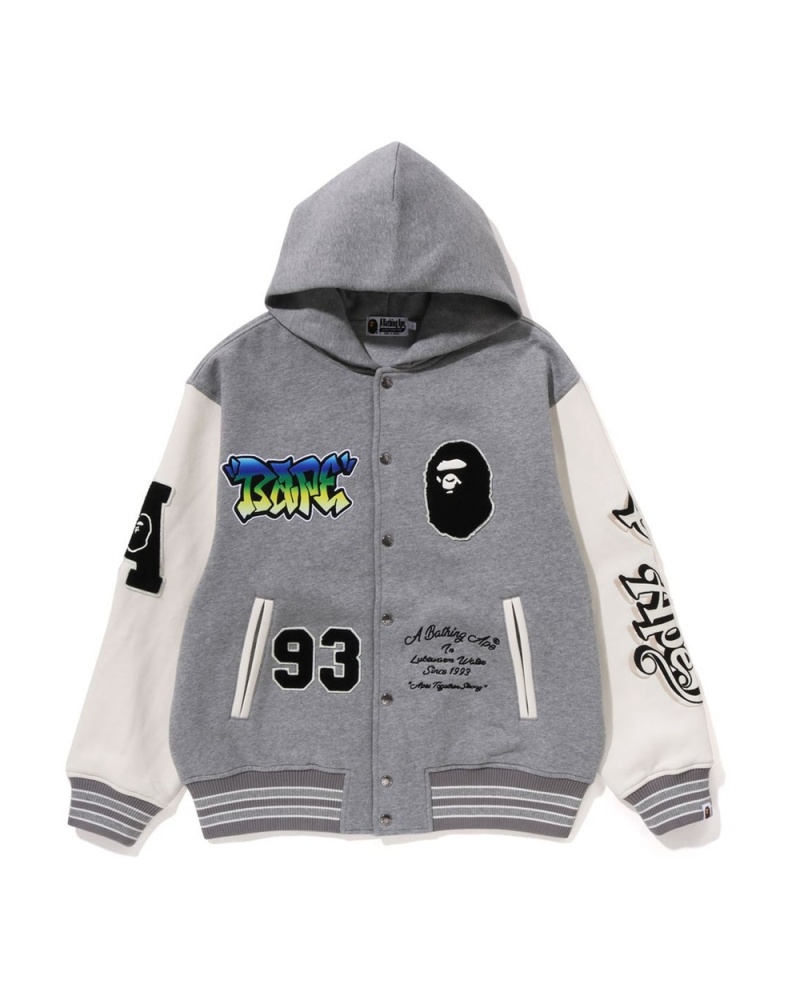 Kurtki Bape Lux Sportowe Badges Oversized Zakapturzony Sweat Varsity Męskie Szare | 57698XDQL