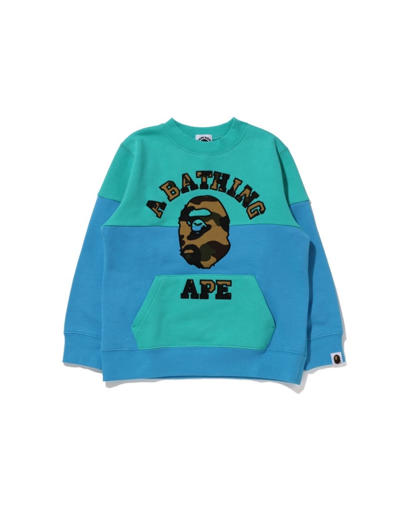 Najfatalniejszy Bape 1st College Patch Colourblock Crewneck Dziecięce Głęboka Zielone | 69073XRPC