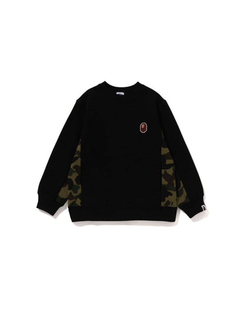 Najfatalniejszy Bape 1st Panel Ape Head One Point Crewneck Dziecięce Czarne | 60524VWCA