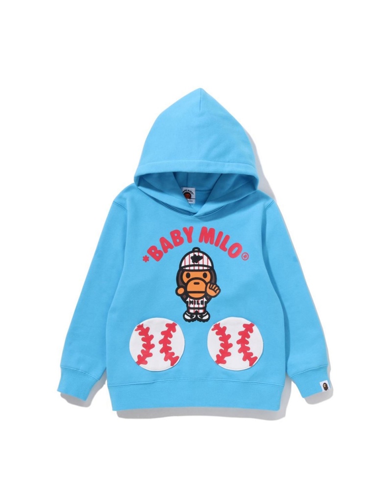 Najfatalniejszy Bape Baby Milo Baseball Pullover Hoodie Dziecięce Niebieskie | 46083HQPS