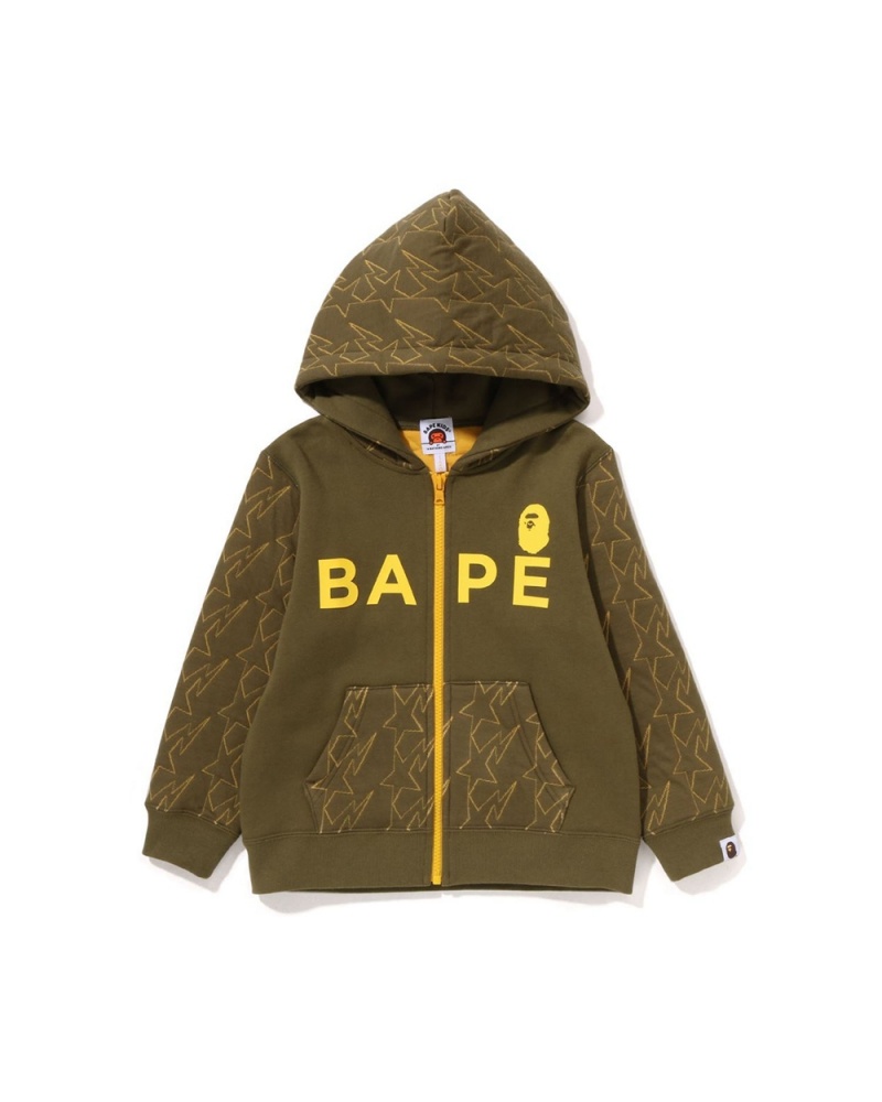 Najfatalniejszy Bape STA Quilting Zip Hoodie Dziecięce Zielone | 63075ILDM