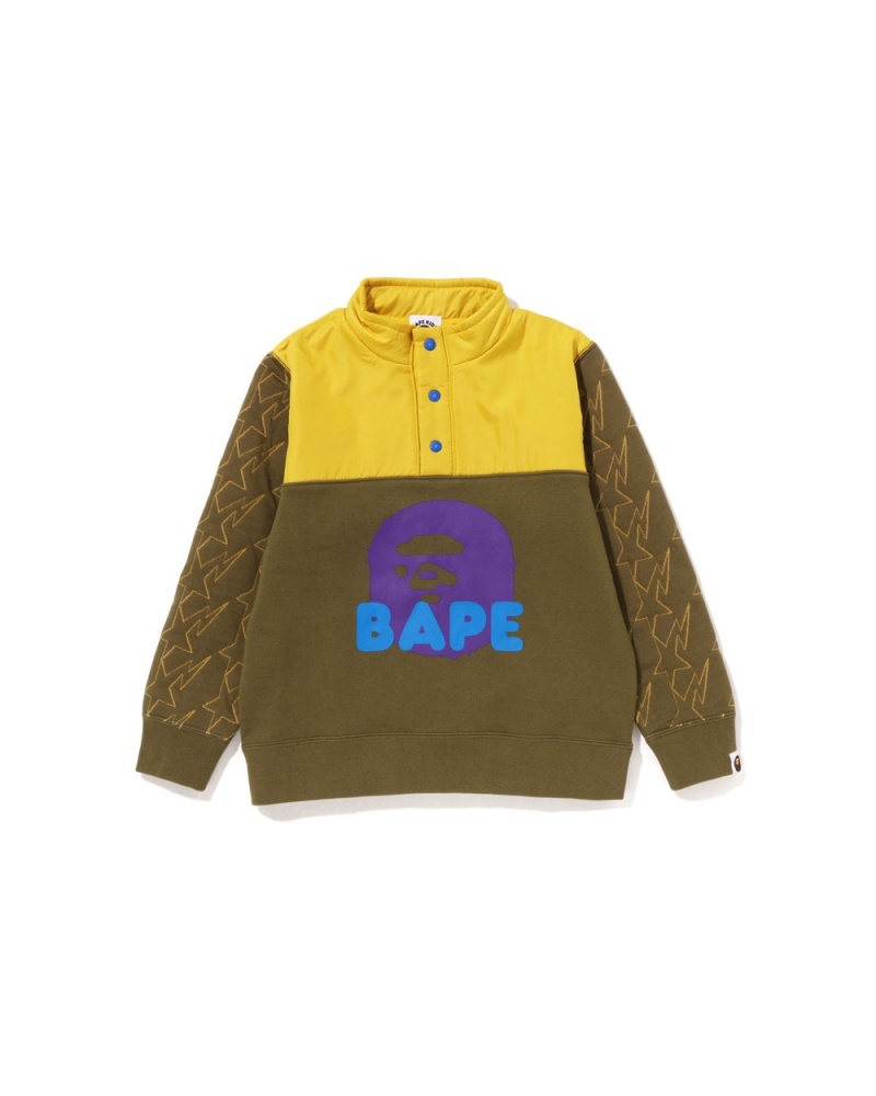 Odzież Wierzchnia Bape STA Quilting Ape Head Half Snap Sweat Dziecięce Ciemny Khaki | 03519STVQ