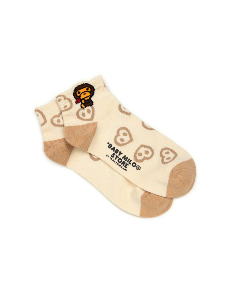 Skarpetki Bape Logo ankle Damskie Kremowe | 01382LQAT