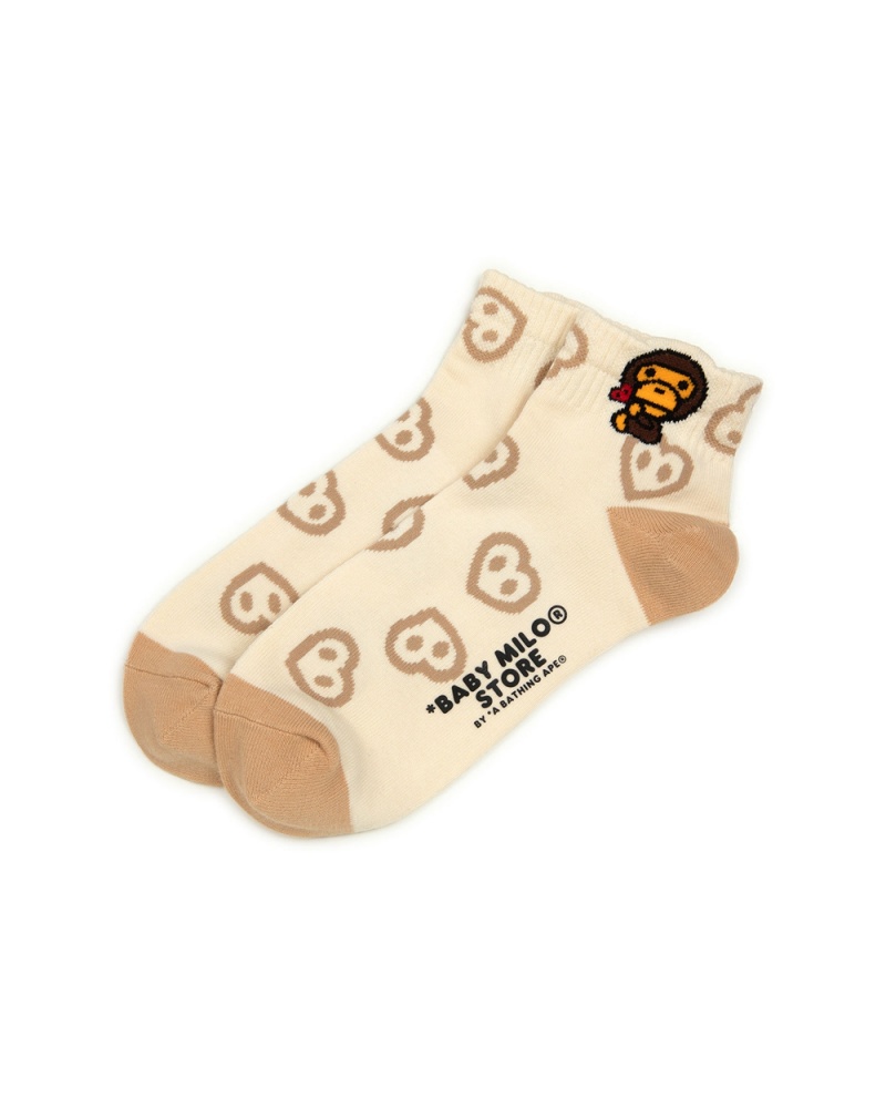 Skarpetki Bape Logo ankle Damskie Kremowe | 01382LQAT