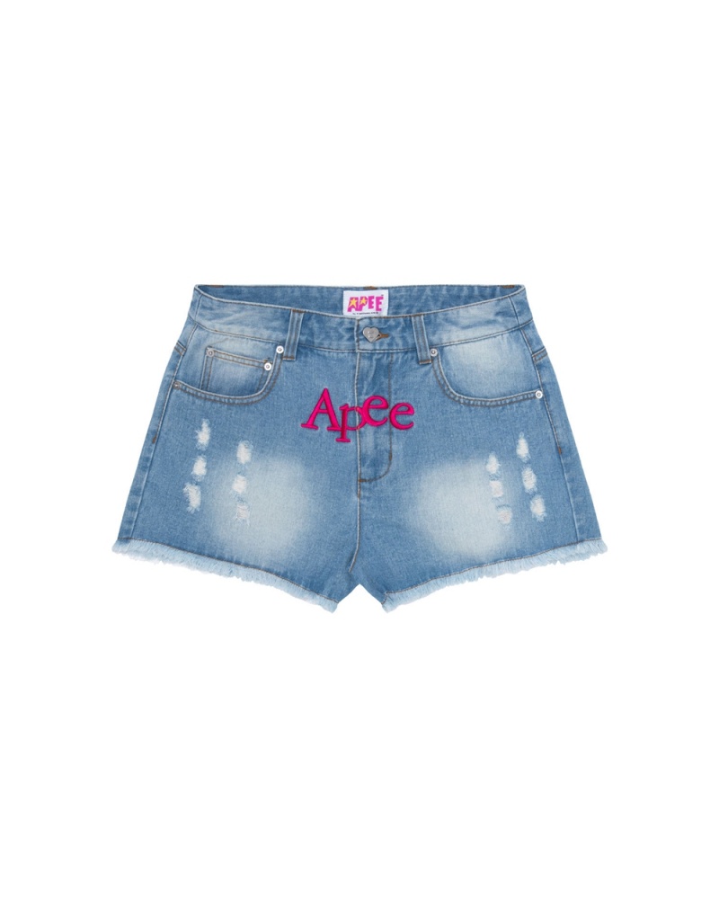 Spodenki Bape Logo denim Damskie Niebieskie | 67315IDRN